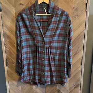 Free People Plaid Button-Up Top - Red and Blue